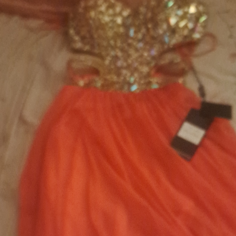 La Femme Gold and Orange Sequin Gown